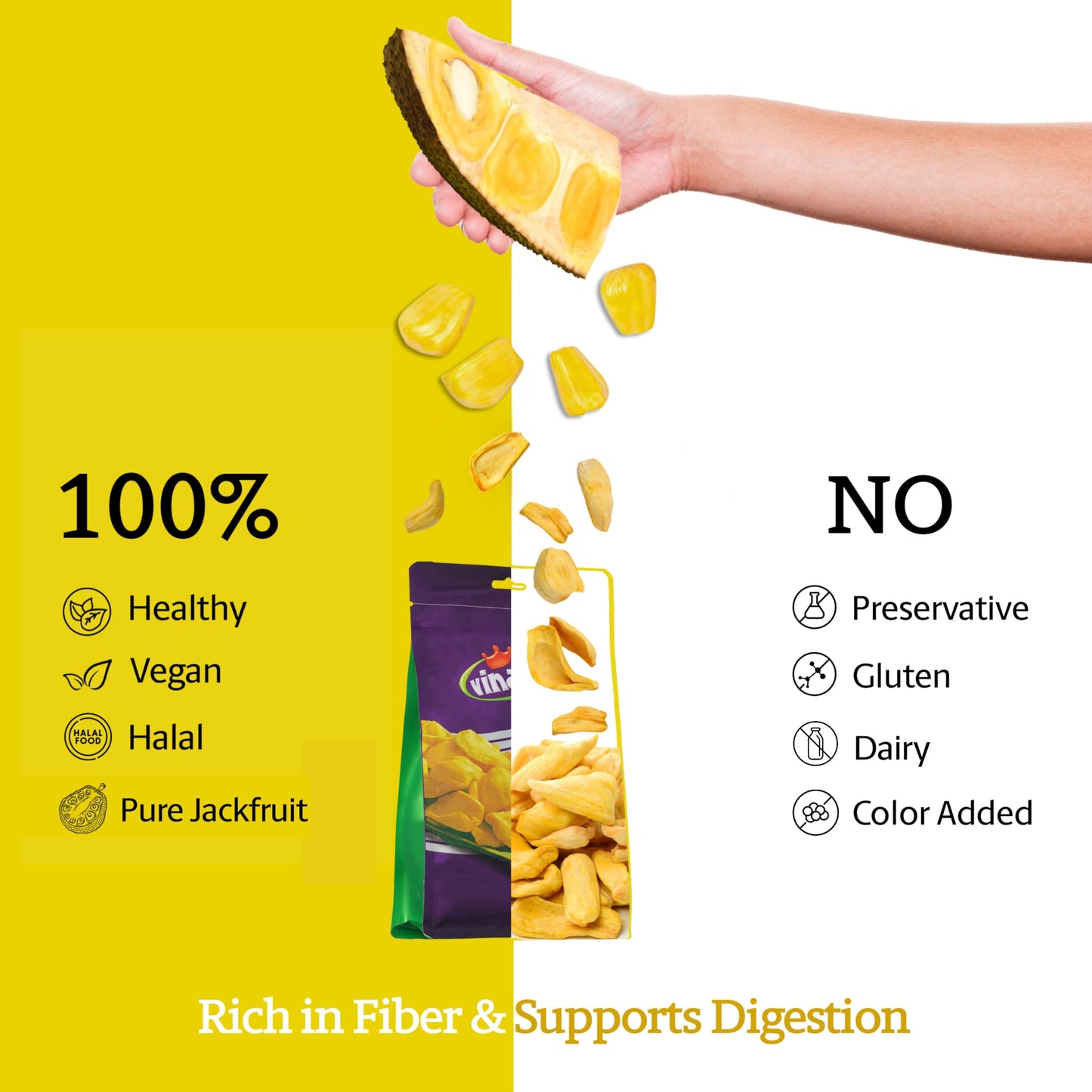 Vinamit Dried Jackfruit Chips | Gluten-Free, Vegan, Non-GMO | 3.5 oz Bag | Pack of 3 | Naturally Sweet & Crispy Snack