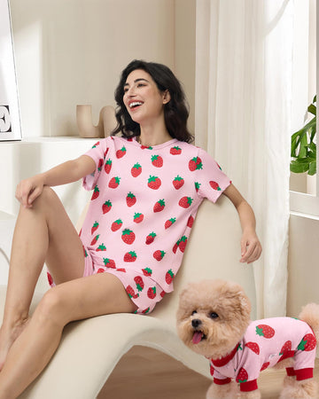 Xpudac Matching Dog And Owner Clothes Womens Pajama Set Loungewear Short Sleeve Tee And Shorts, Owner And Pet Pajamas Are Sold S