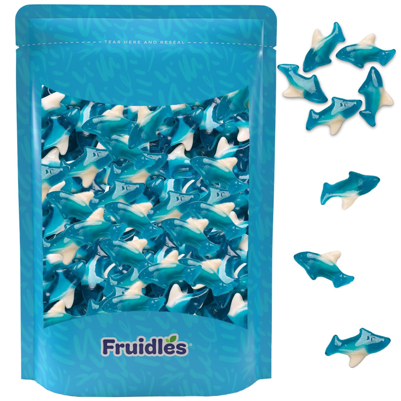 Fruidles Gummi Candy, Blue Shark, Assorted Fruit Flavors, Allergy Friendly, Non-GMO, 2 Pound Bag