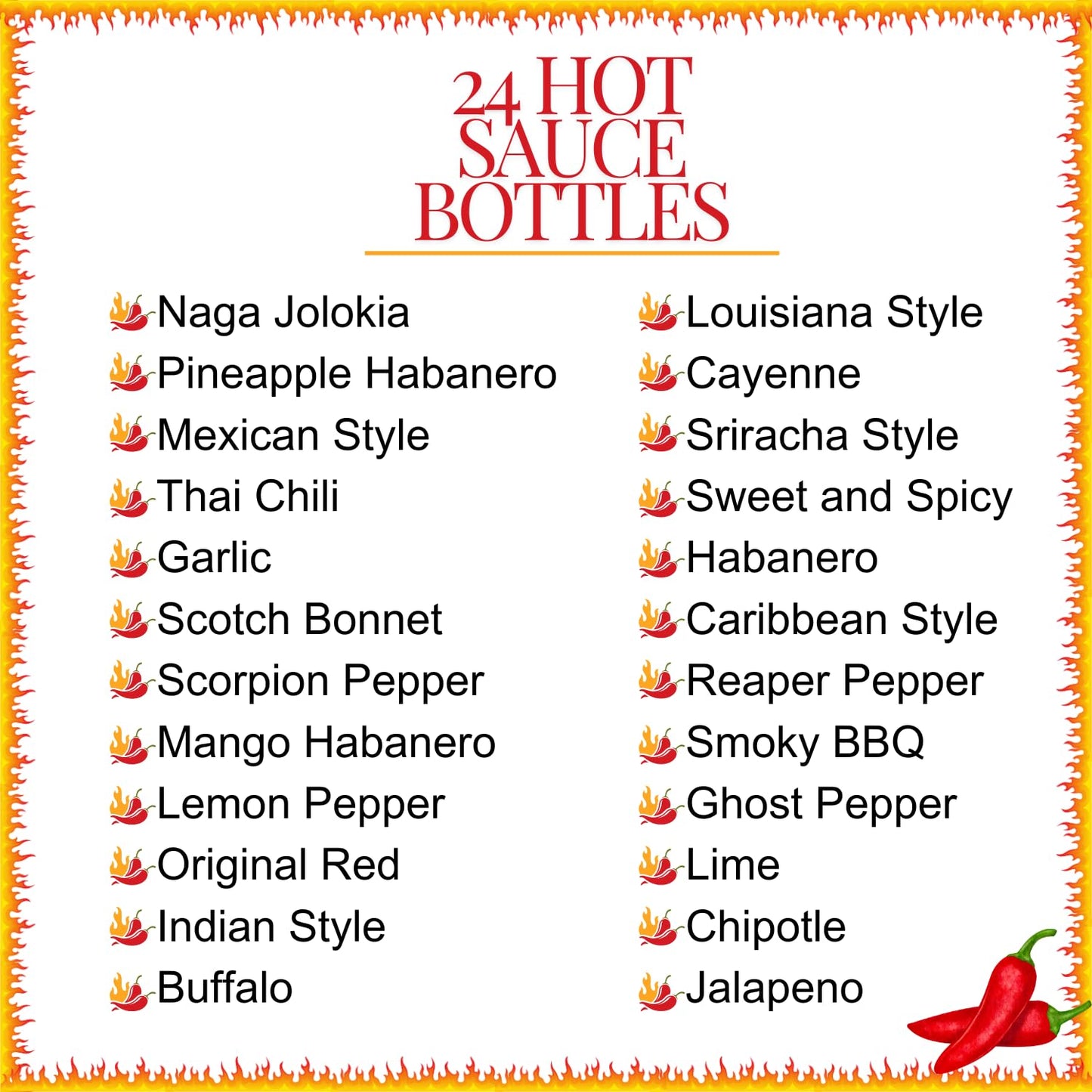 TILZ Hot Sauce Gift Set | 24 Bottles Sampler | Sriracha, Jalapenos, BBQ | Medium Size