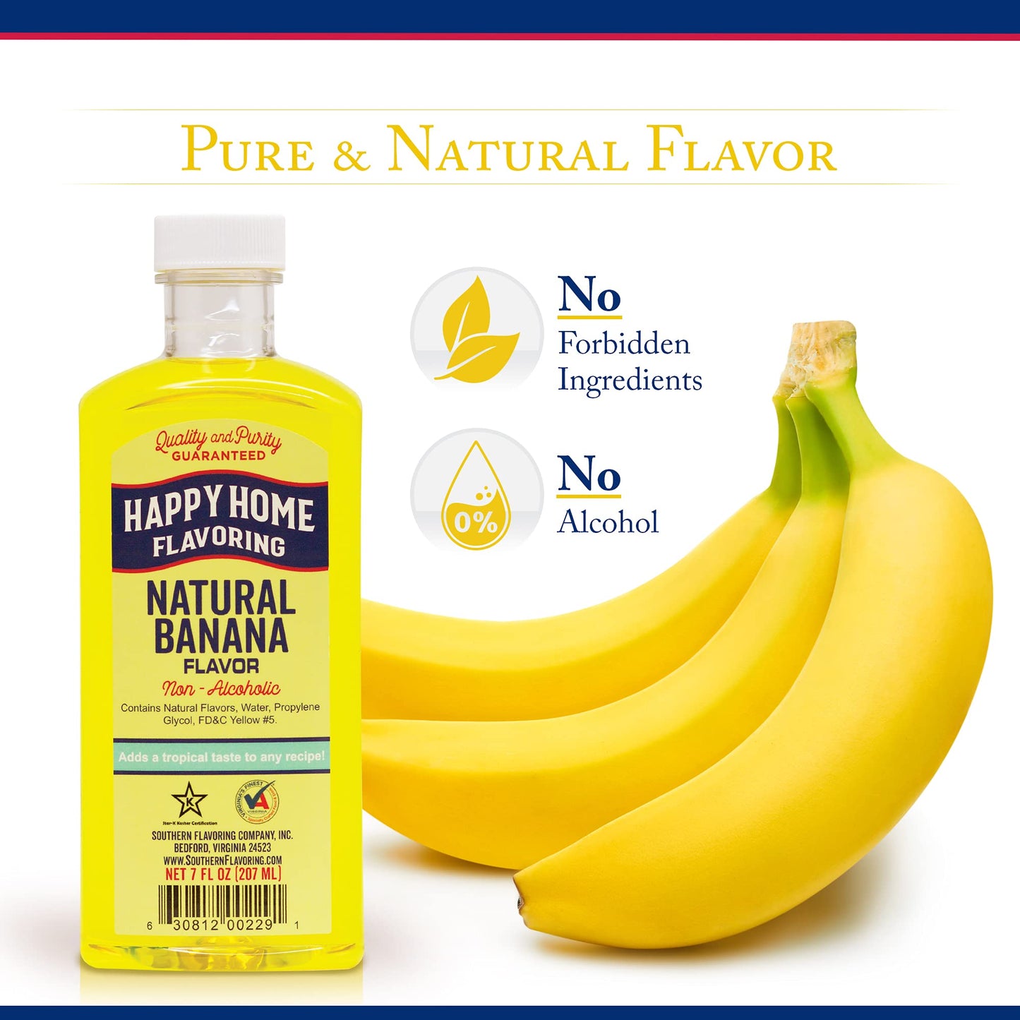 Happy Home Natural Banana Flavoring, Non-  ic, Certified Kosher, 7 Fl Oz