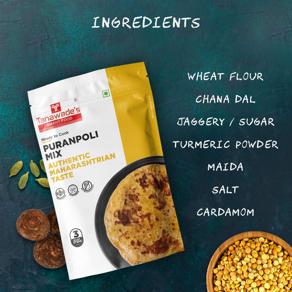 Tanawades Smart Food Instant Puranpoli Mix,(Buy 3 Get 1 Free) Ready To Cook, Home Food With Hand Picked Flavours, Pack Of 4