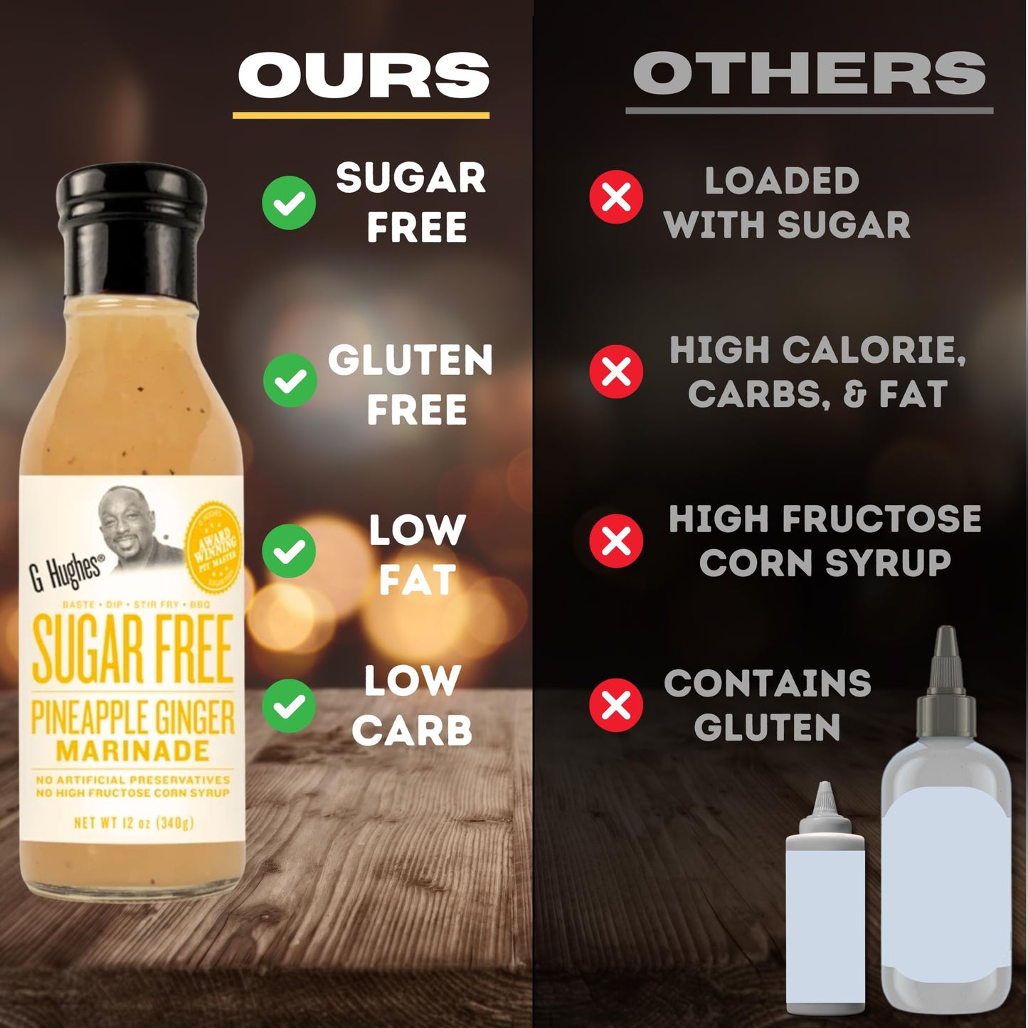 G Hughes Sugar Free, Pineapple Ginger Marinade - Gluten Free Sauces, Pineapple All Purpose Seasoning, Sugar Free Bbq Sauces, No
