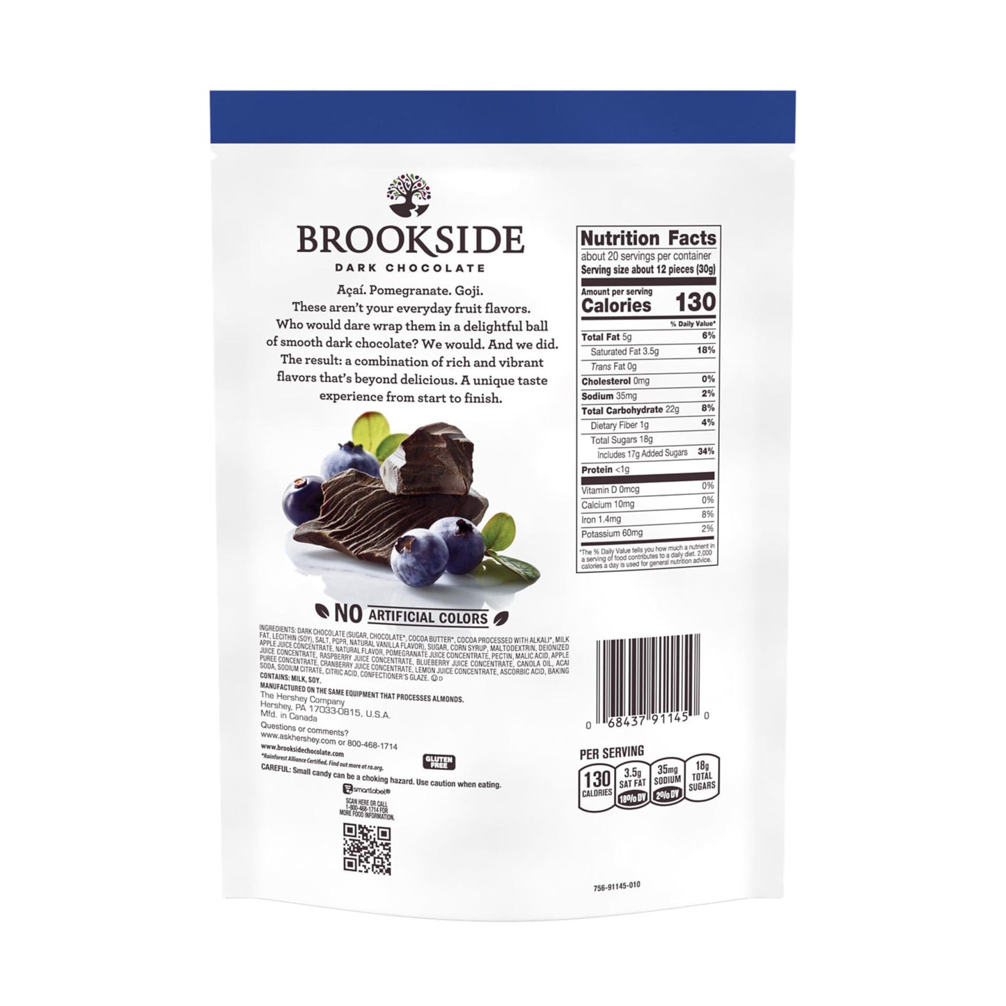 Brookside Dark Chocolate, Acai And Blueberry Flavored Snacking Chocolate Bag, 21 Oz