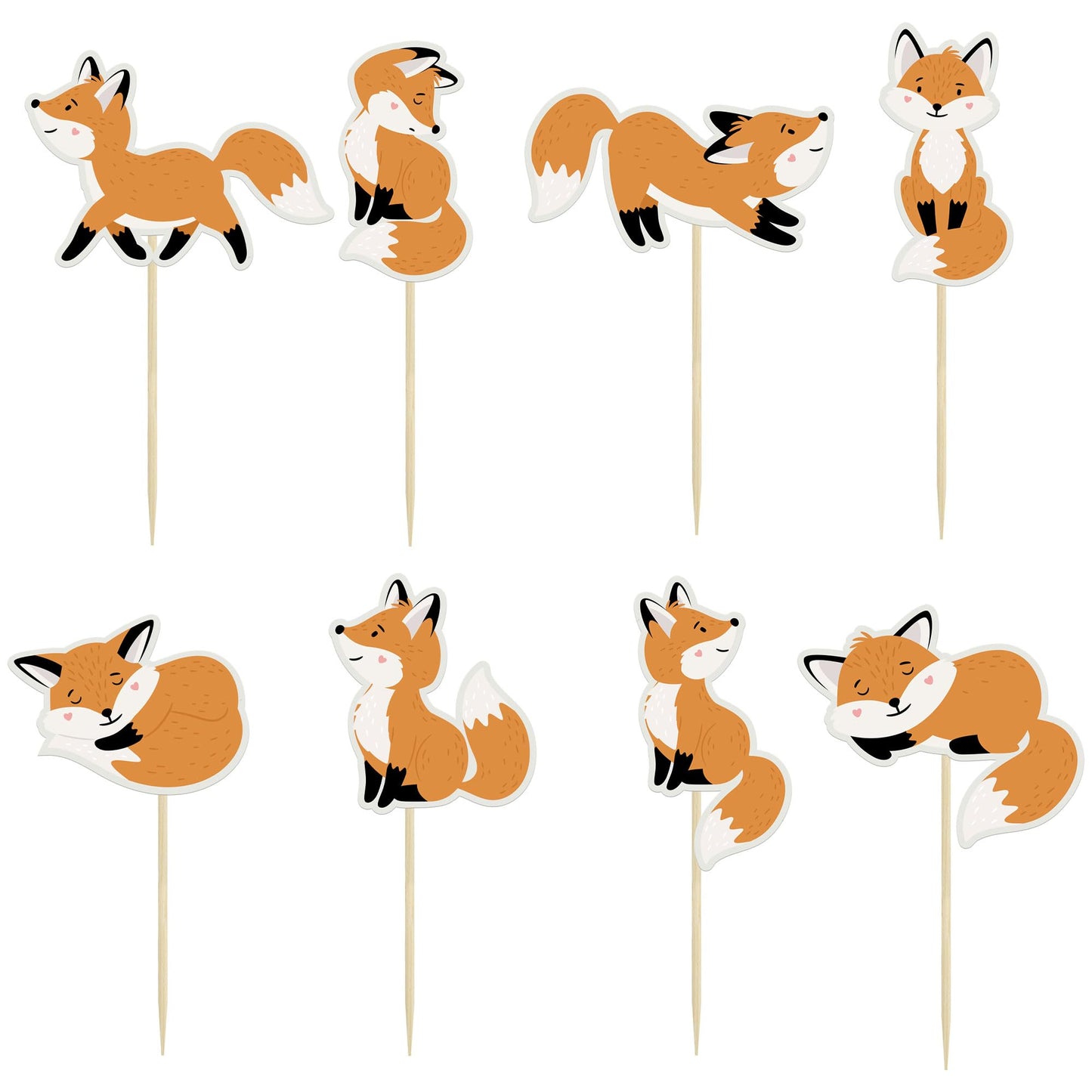 Gyufise 32Pcs Fox Cupcake Toppers Animal Babyshower Cake Picks For Woodland Animal Themed Baby Shower Birthday Party Table Decor