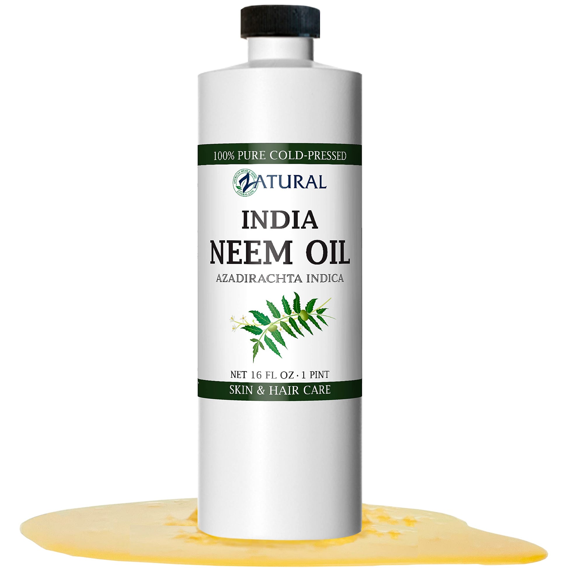 Zatural Organically Grown Neem Seed Oil 100% Pure Cold Pressed For Hair, Skin, Nails, Garden & Pets (16Oz)