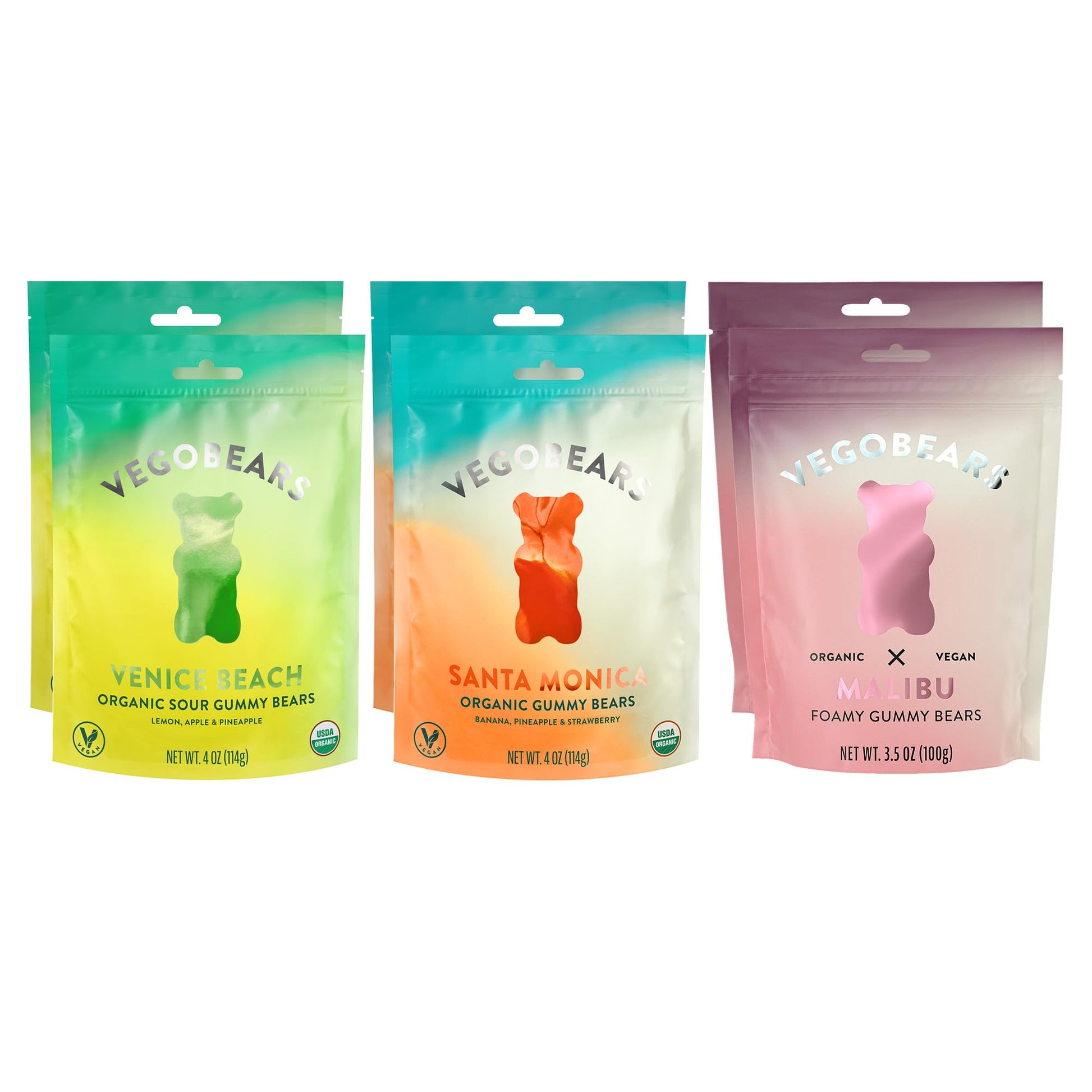 Candy People VegoBears Vegan Gummy Bears Variety Pack - Organic Gummy Bears  Vegan Gummies  Organic Candy  Gelatin-Free Gummies (Pack of 6)