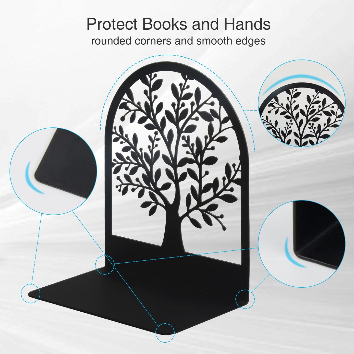 Bookends, Book Ends, Metal Bookend, Tree Of Life Bookend, Bookends For Shelves, Home Decorative Bookends For Heavy Books, Black