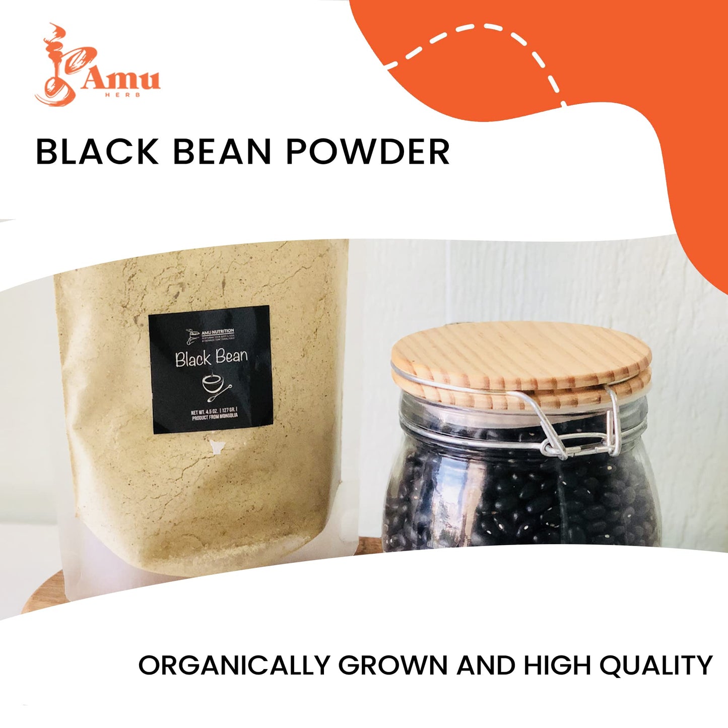 AMU NUTRITION Mongolian Roasted Black Beans Powder, 198g, Superfood Tea, Natural Flavor