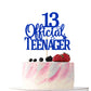 Blue Glitter 13 Official Teenager Cake Topper, Cheers To 13 Years Decor, 13Th Birthday Party Decorations