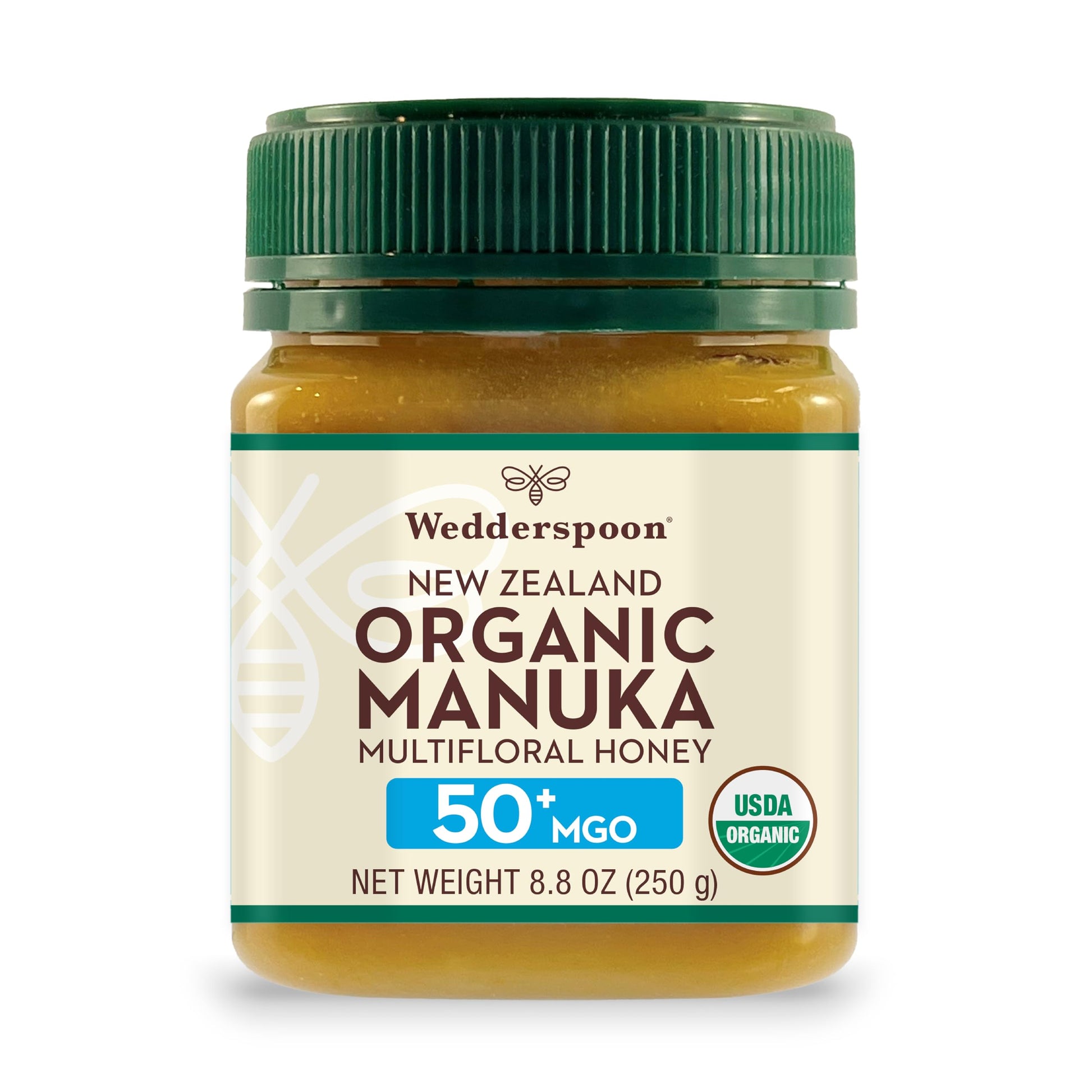 Wedderspoon Raw enhanced USDA Certified Organic Manuka Honey  50+ MGO  8.8 Oz  Unpasteurized New Zealand Honey  From Our Hives to Your Home
