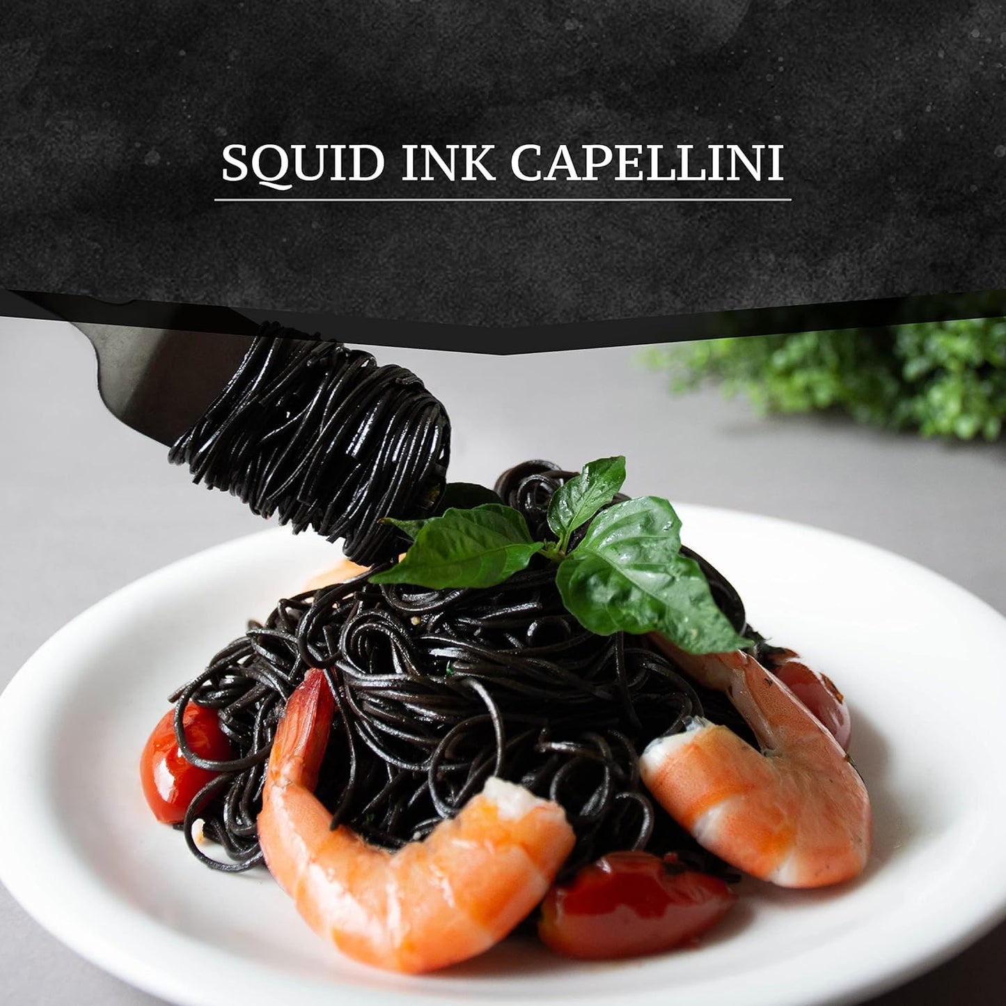 Black Hut Squid Ink Pasta - 8.8oz/ 250g, Skinny Capellini, Natural Ingredients, Spaghetti for Halloween Food, Angel Hair Pasta f
