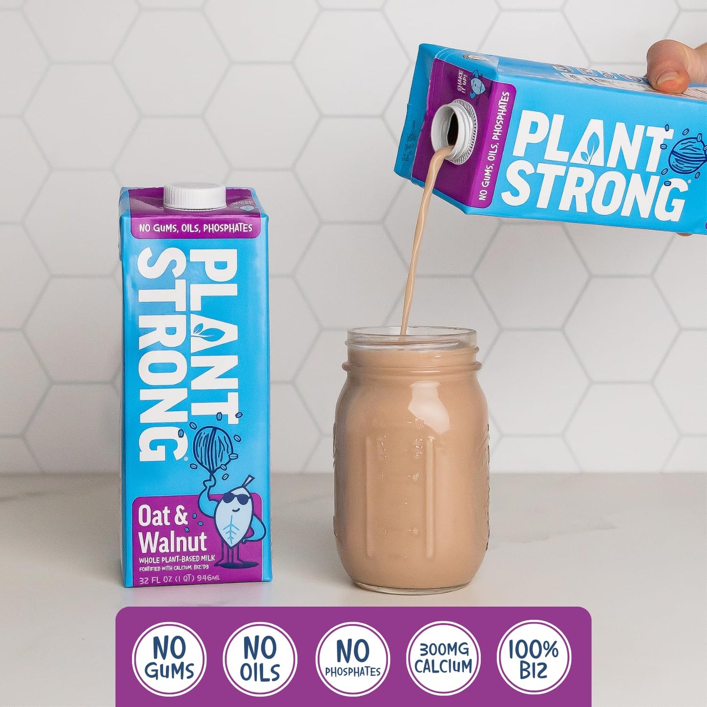 PLANTSTRONG Oat & Walnut Milk 32oz - NON-GMO - Plant Based, Vegan - Gluten Free Dairy Free - Shelf Stable - Lactose Free Milk -