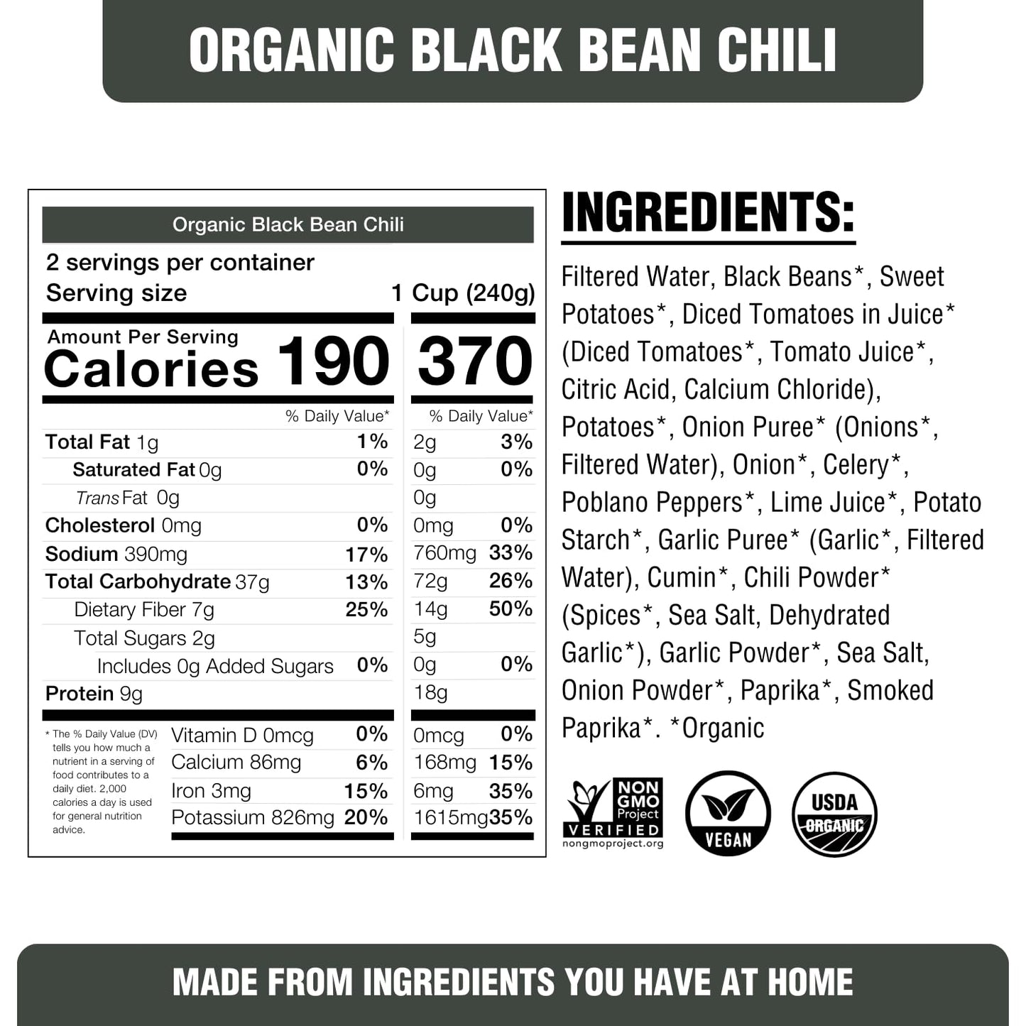 PLANTSTRONG Black Bean Chili Soup - Organic, Plant-Based, Non-GMO, Vegan, High Protein Chili Soup