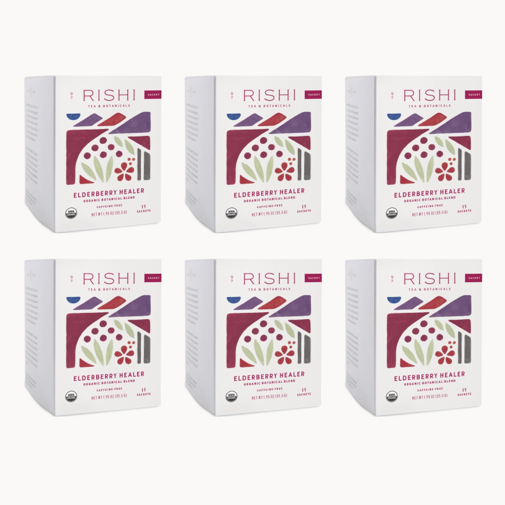 Rishi Tea Elderberry Healer Herbal Tea - Organic, Caffeine Free - 15 Count (Pack of 6)