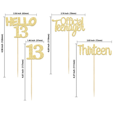 Gyufise 24Pcs Gold Glitter 13Th Birthday Cupcake Toppers Hello 13 Thirteen Cake Toppers Official Teenager Cupcake Picks 13Th Bir