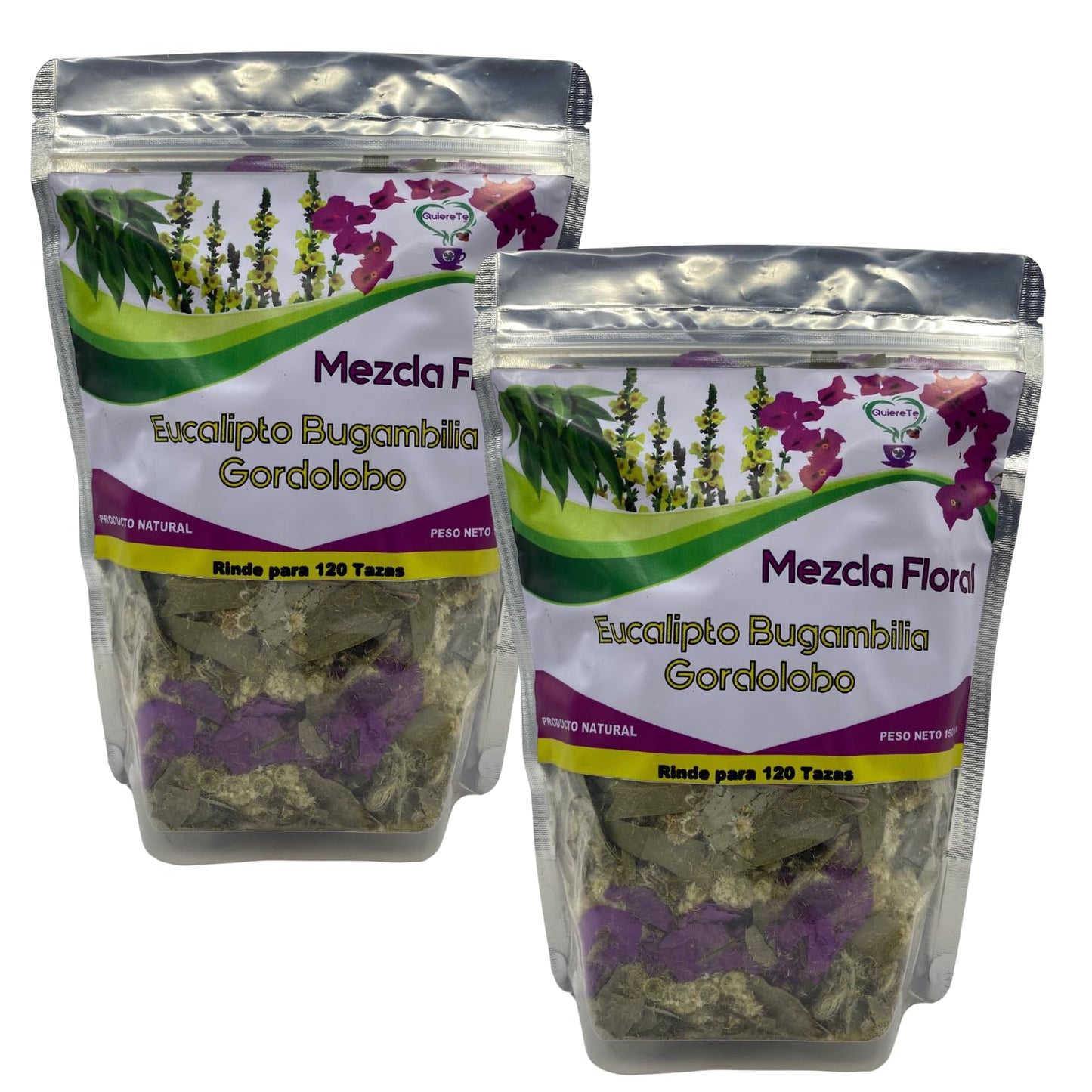 Eucalyptus, Bugambilia, Mullein Herbal, Quiere Te, Mix 5.3 Oz (150 Grams), 2 Pack, Up To 200 Cups, Resealable Bag, Eucalipto, Bo