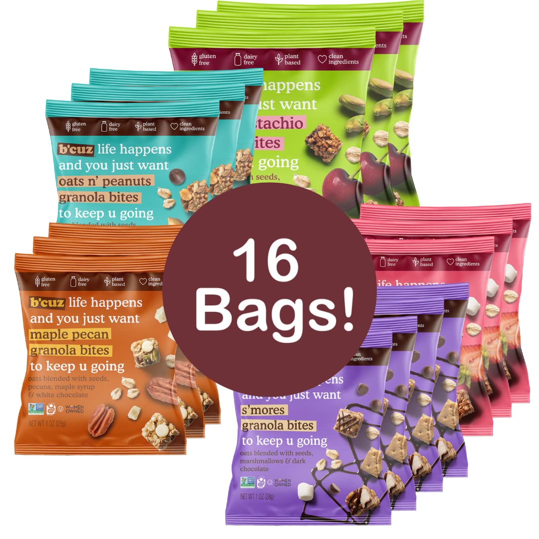 B cuz Granola Bites - Gluten Free On the Go Snacks Variety Pack, Kosher, Vegan Friendly, Travel Safe, Healthy Breakfast and Des