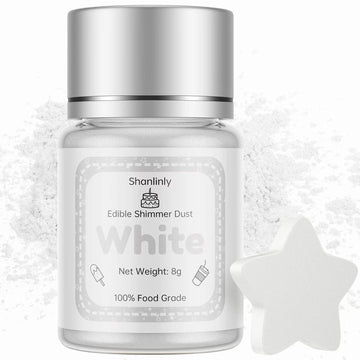 Shanlinly White Edible Luster Dust - 8 Grams Food Grade Cake Dust Shimmer Powdered, Edible Metallic Powder Food Coloring for Cak