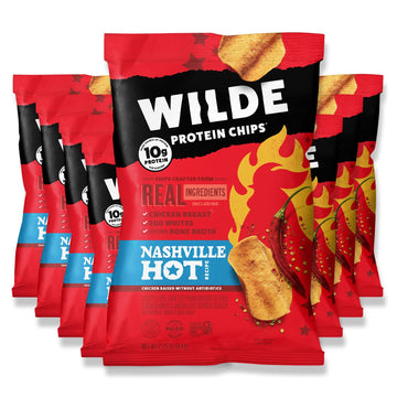 Wilde Nashville Hot Protein Chips, Thin And Crispy, High Protein, Keto Friendly, Made With Real Ingredients, 2.25Oz Bags (Pack O
