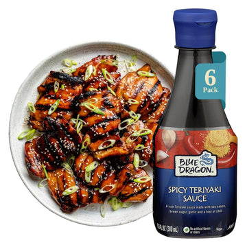 Blue Dragon Spicy Teriyaki Sauce, 10.5 Oz (Pack of 6), Dipping Sauce, Marinade, Squeezy Bottle, Vegan