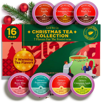 Gya Tea Co Variety Tea Pack Gift Set - 7 Flavors, 16 K Cups for Keurig - Assorted Winter Tea Pods