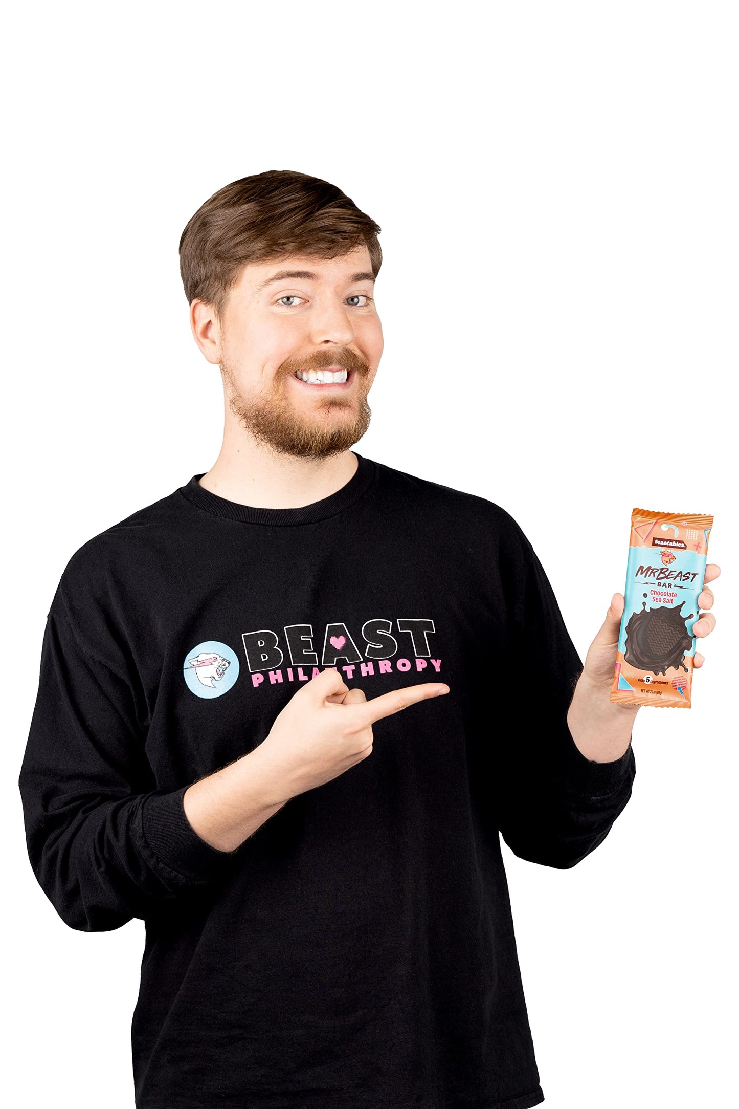 Feastables Mrbeast Chocolate Sea Salt Bars - Made With Organic Cocoa. Plant Based With Only 5 Ingredients, 10 Count