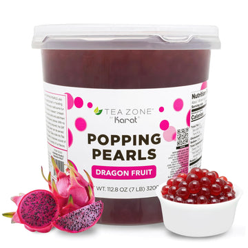 Tea Zone [7 Pounds] Dragon Fruit Popping Pearls for Boba Tea Beverages, Sweets, Ice Cream Topping | B2065
