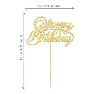 24Pcs Happy Birthday Cupcake Toppers Gold Glitter Birthday Cupcake Food Picks For Celebrating Happy Birthday Party Cake Decorati