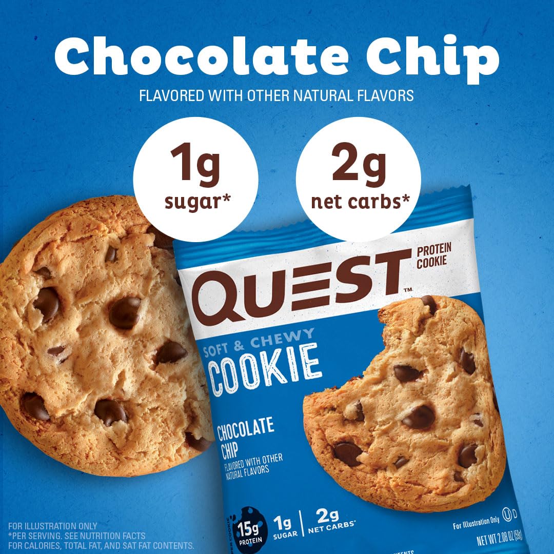 Quest Nutrition Protein Cookie - Chocolate Chip, Keto Friendly, High Protein, Low Carb, 12 Count, Model QPCCC12