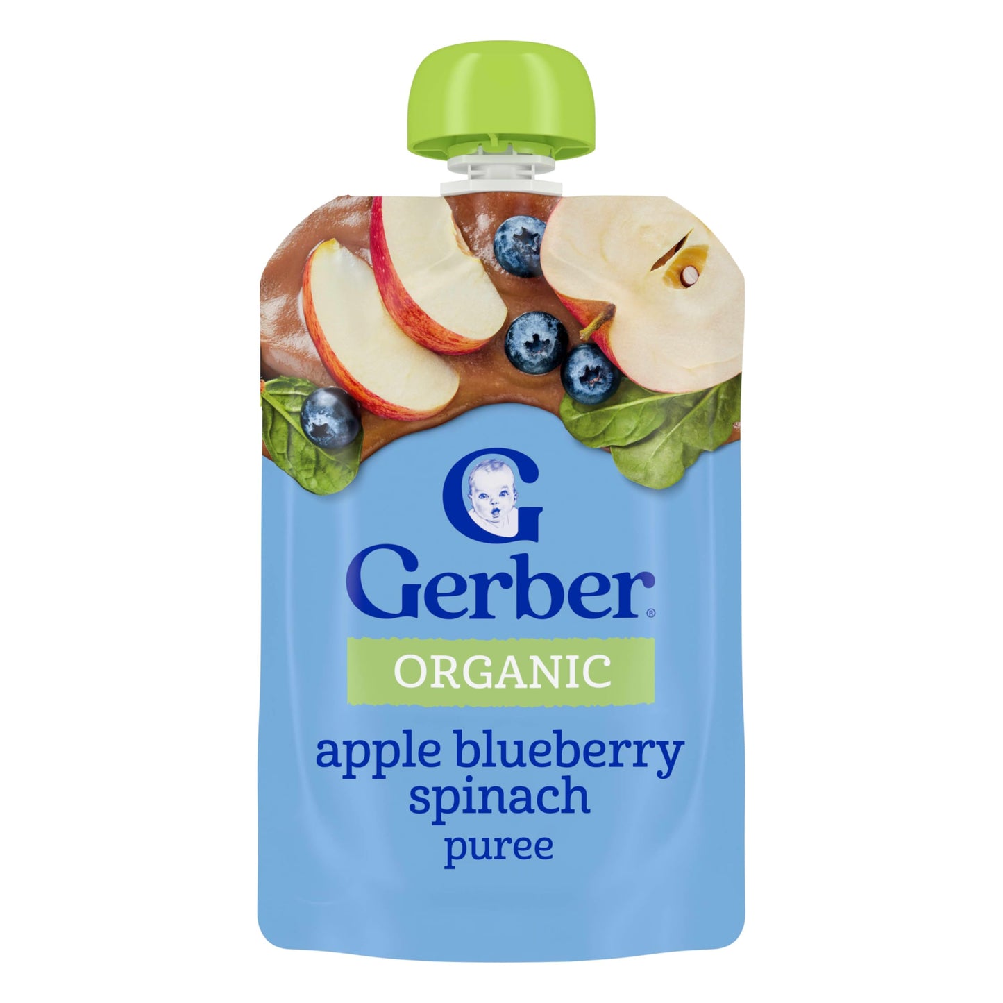 Gerber Organic Baby Food Pouches, 2nd Foods for Sitter, Apple Blueberry Spinach, 3.5 Ounce