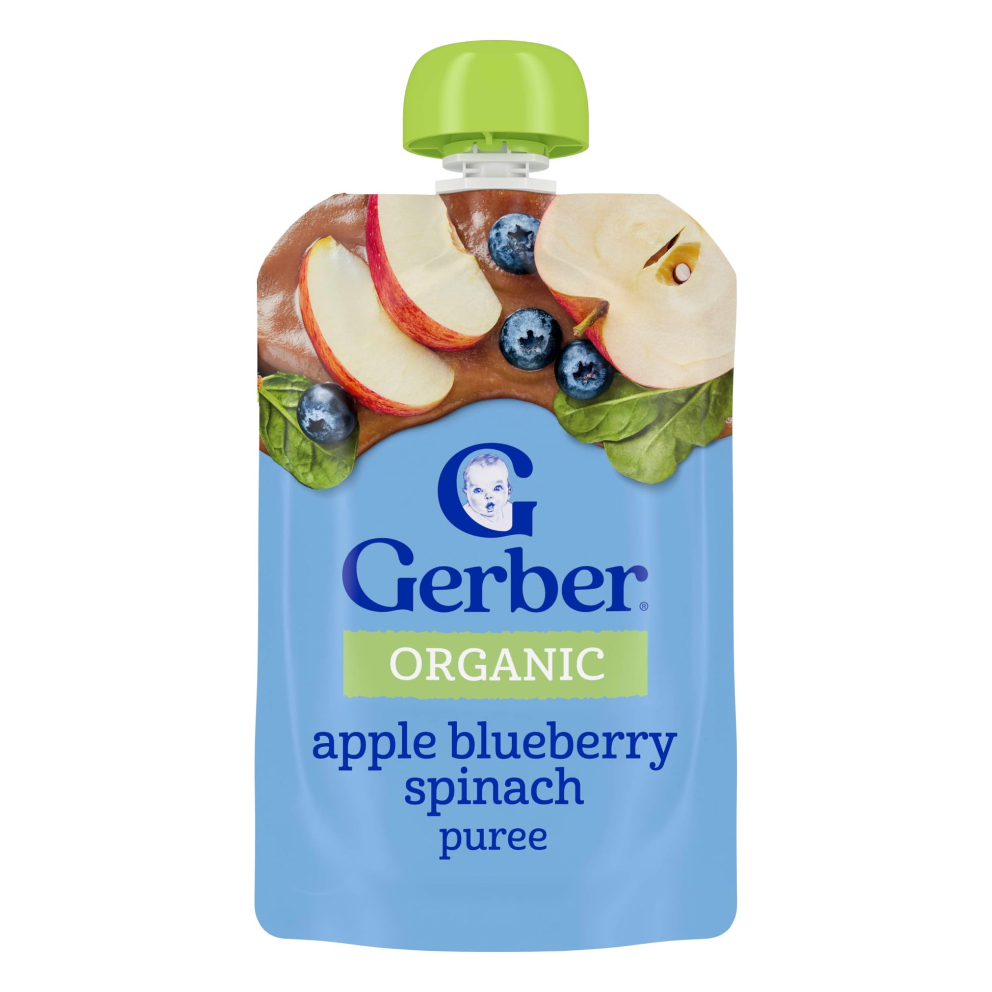 Gerber Organic Baby Food Pouches, 2nd Foods for Sitter, Apple Blueberry Spinach, 3.5 Ounce