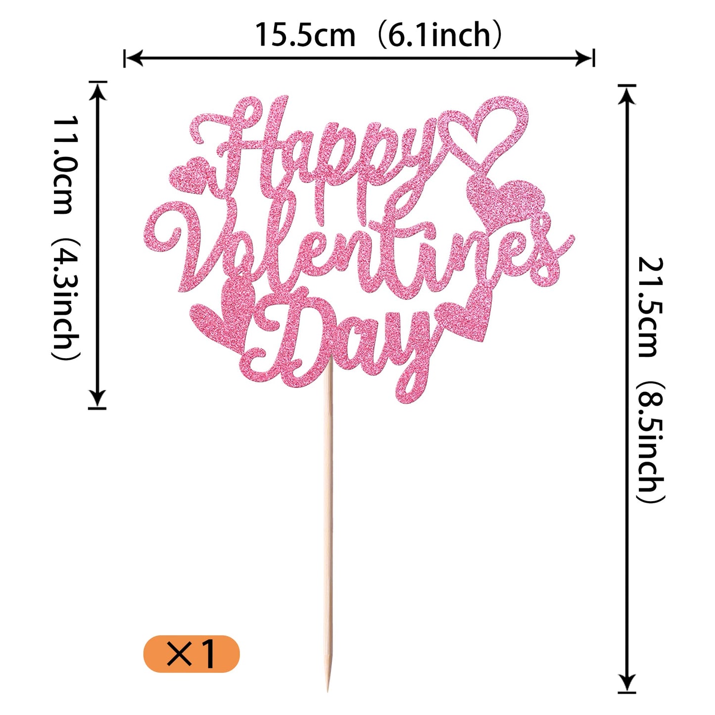 YCTHUNFISH Valentines Day Cake Topper - Glitter Heart Design, Bamboo, Pink, for Engagement & Birthday Party Decorations