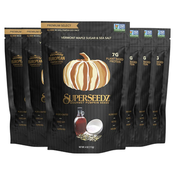 SuperSeedz Dry Roasted Pumpkin Seeds, Maple Sugar & Sea Salt, Vegan, Keto, 4oz (Pack of 6)