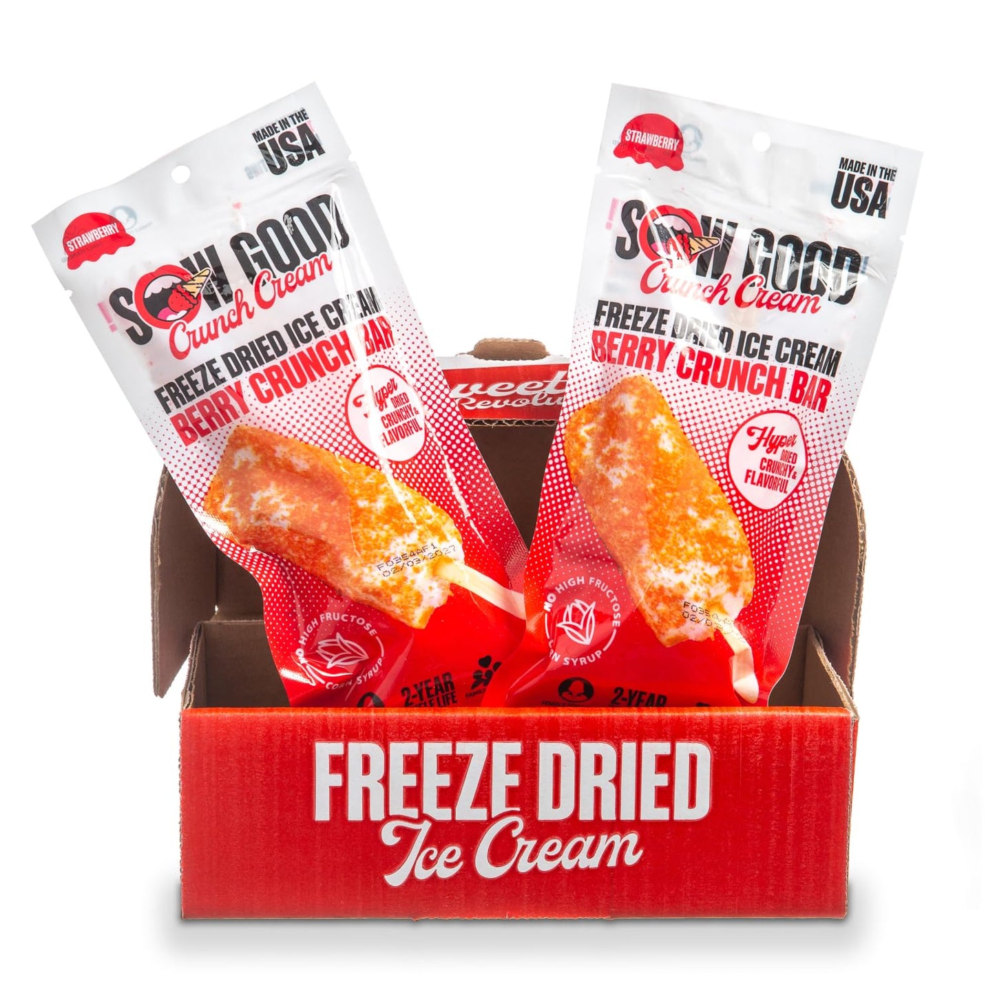 Sow Good Freeze Dried Ice Cream Candy Berry Crunch Ice Cream Bar 2 Pack. Perfect For Snacking, Parties & Astronauts