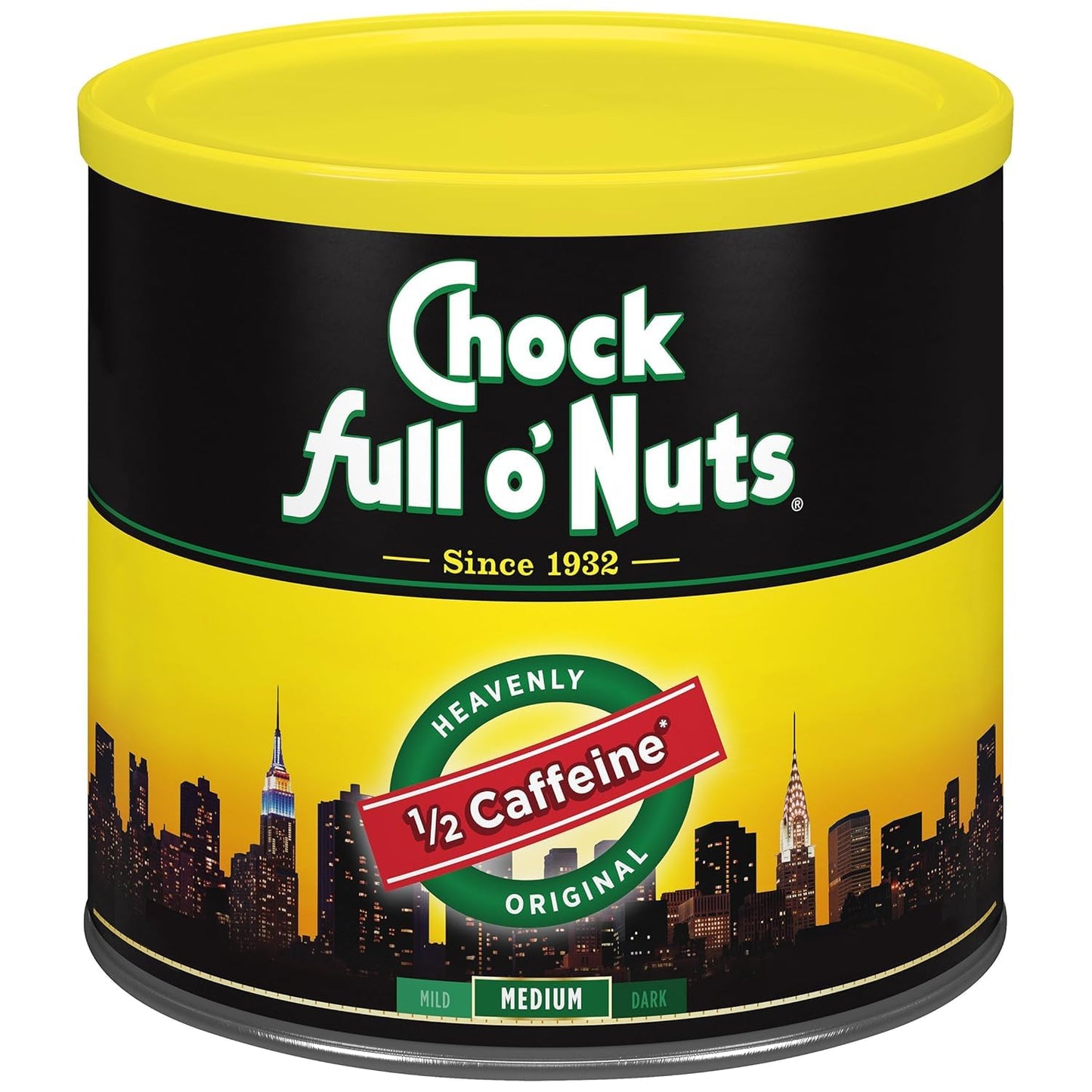 Chock Full o Nuts Half Caffeine Ground Coffee – Medium Roast, 24 Oz Can – Rich Flavor & Aroma
