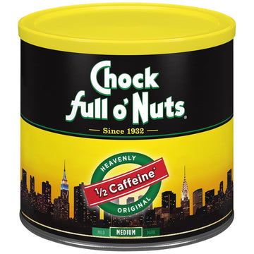 Chock Full o Nuts Half Caffeine Ground Coffee – Medium Roast, 24 Oz Can – Rich Flavor & Aroma
