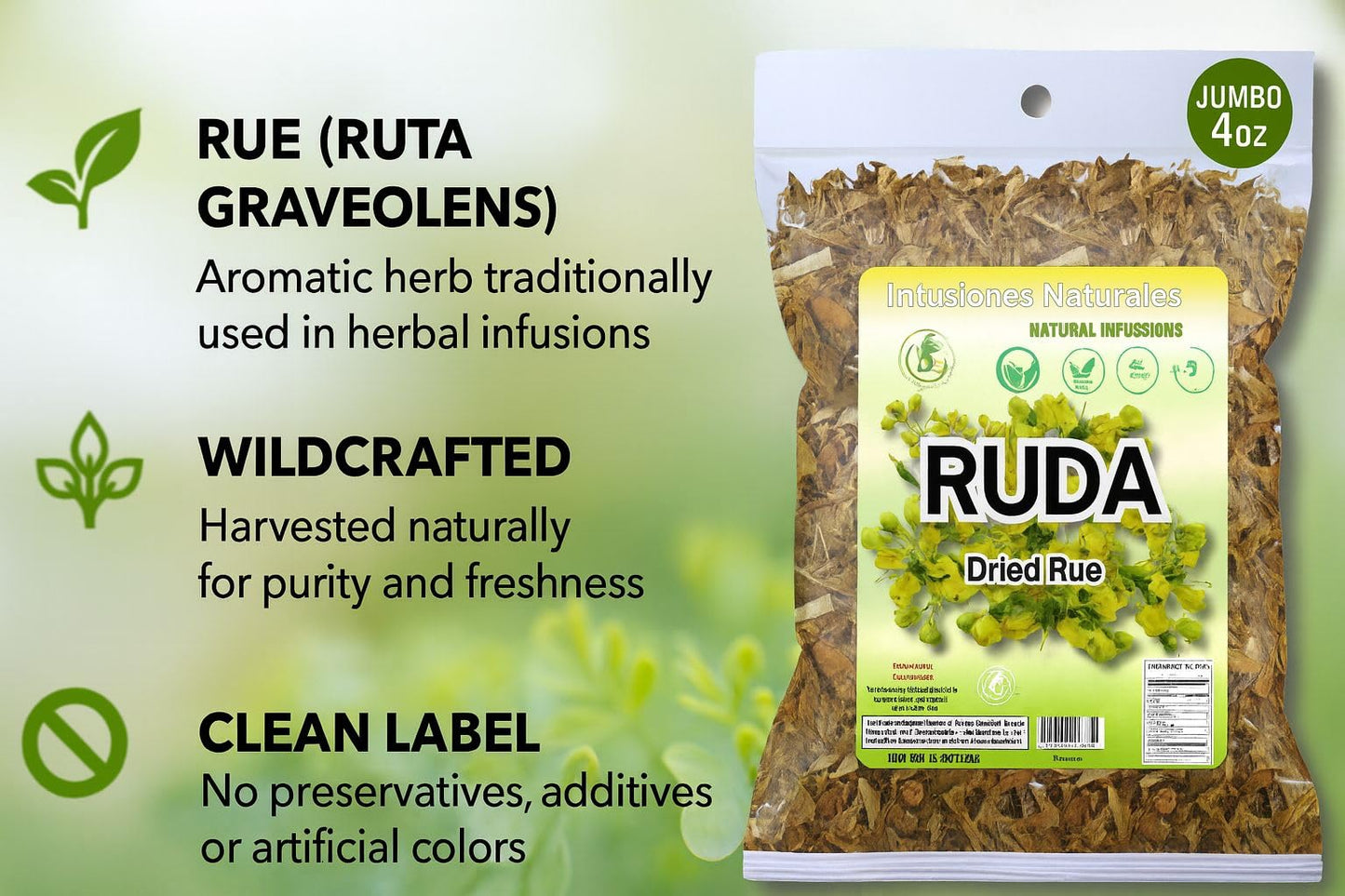 Ruda Seca T? - Rue Dried Herbs Tea - 4 oz (113 g) - Ruta Graveolens Loose Leaf - Traditional Herbal Infusion - 100% Natural  Wildcrafted  Vegan  Non-GMO - by BexpertsUSA