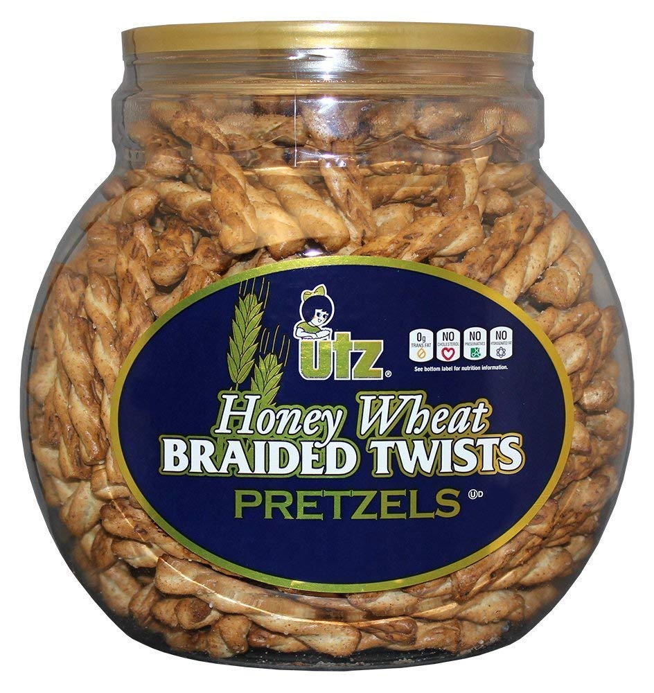 Utz Honey Wheat Braided Pretzel Twists – Thick & Crunchy Snack – 56 oz Barrel – Zero Cholesterol