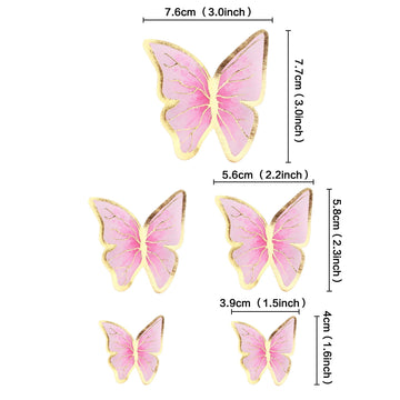 Cyodoos 30Pcs Red Gold Edge Mixed Size Lively 3D Waterproof Butterfly Cupcake Topper For Girls Women'S Happy Birthday Wedding Pa