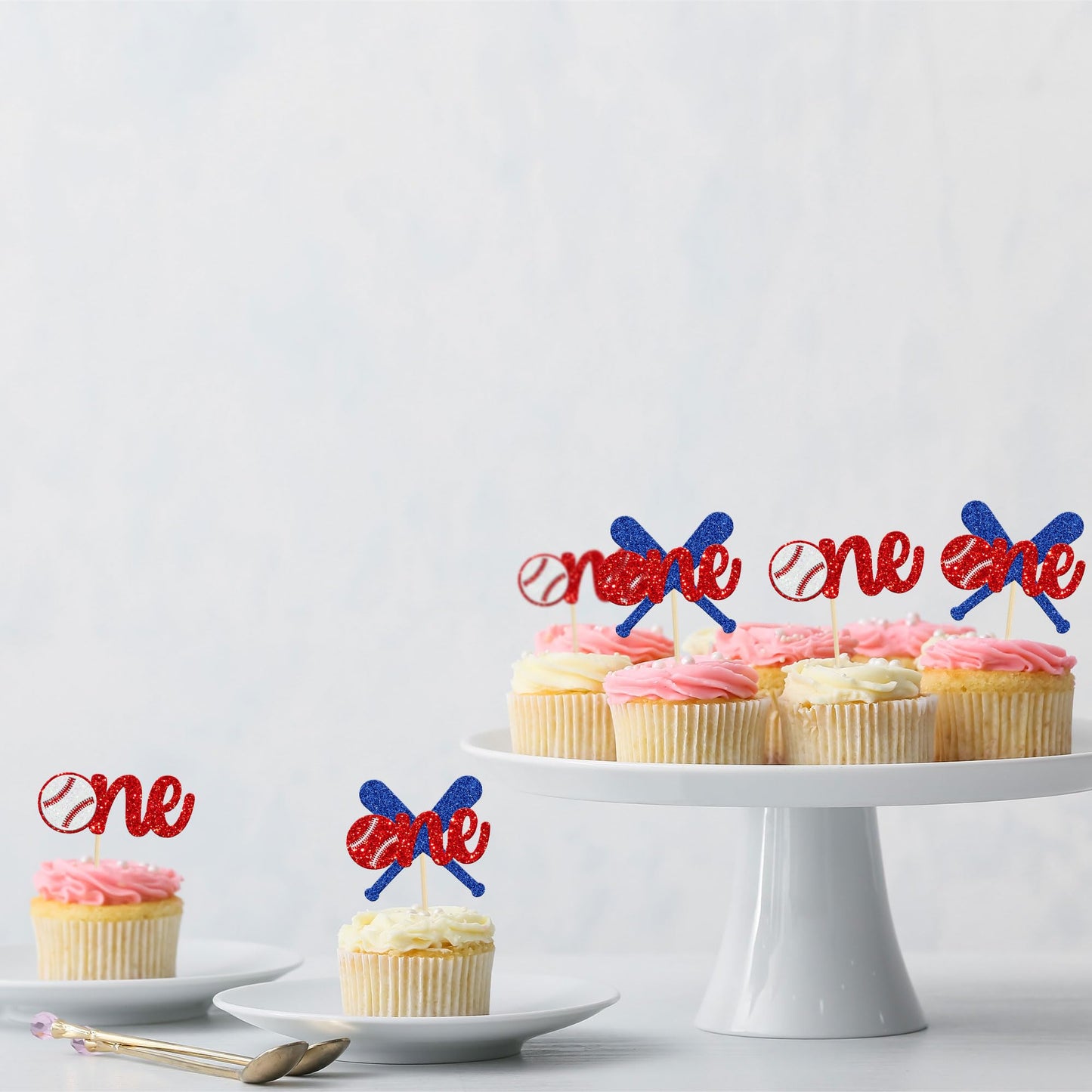 24Pcs Baseball 1St Birthday Cupcake Toppers Glitter First Birthday Baseball One Cupcake Picks Decorations For Baseball Sports Th