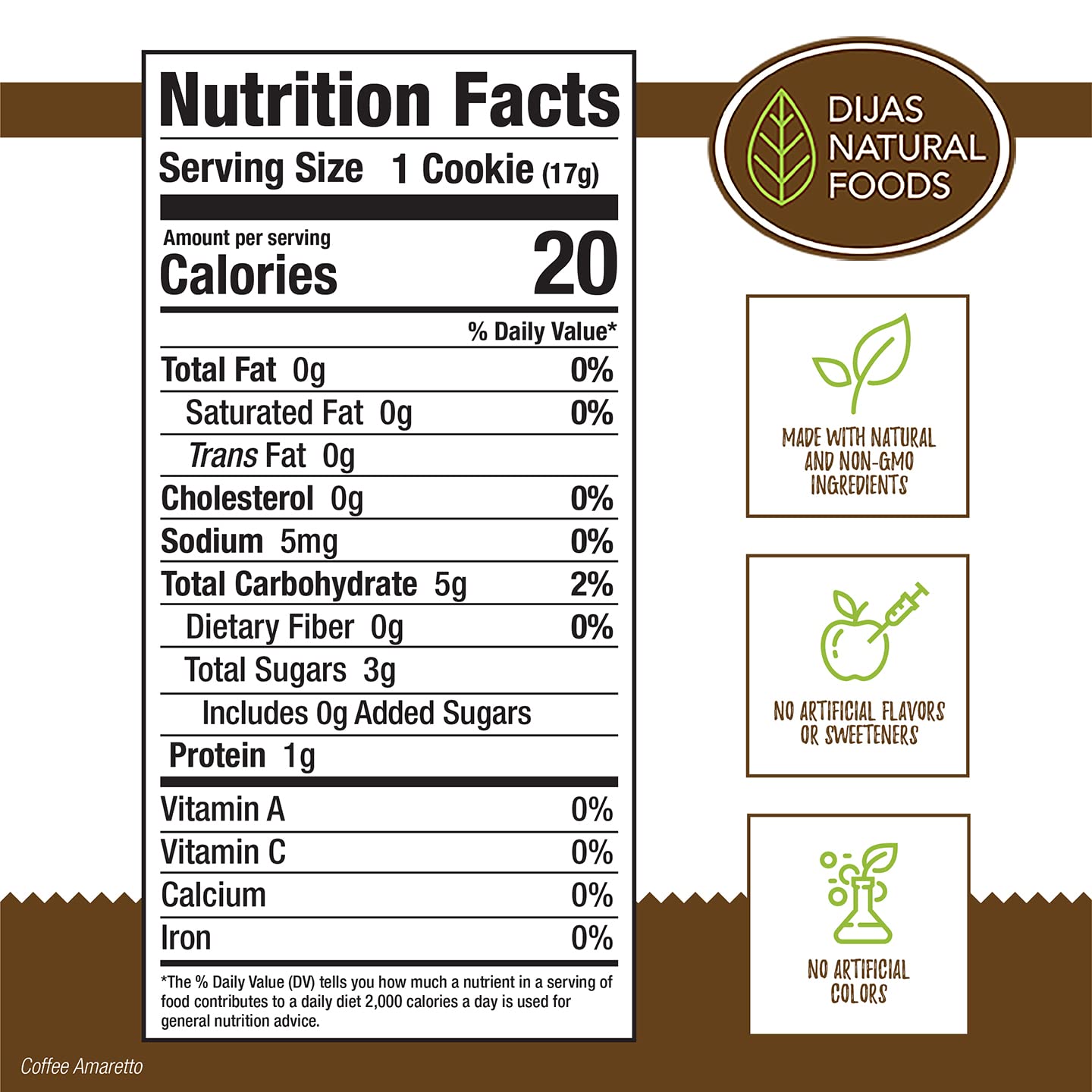 Dijas Natural Foods Crunchy Fat Free Biscotti Cookie, All Natural, 5 Ounces, Coffee Amaretto
