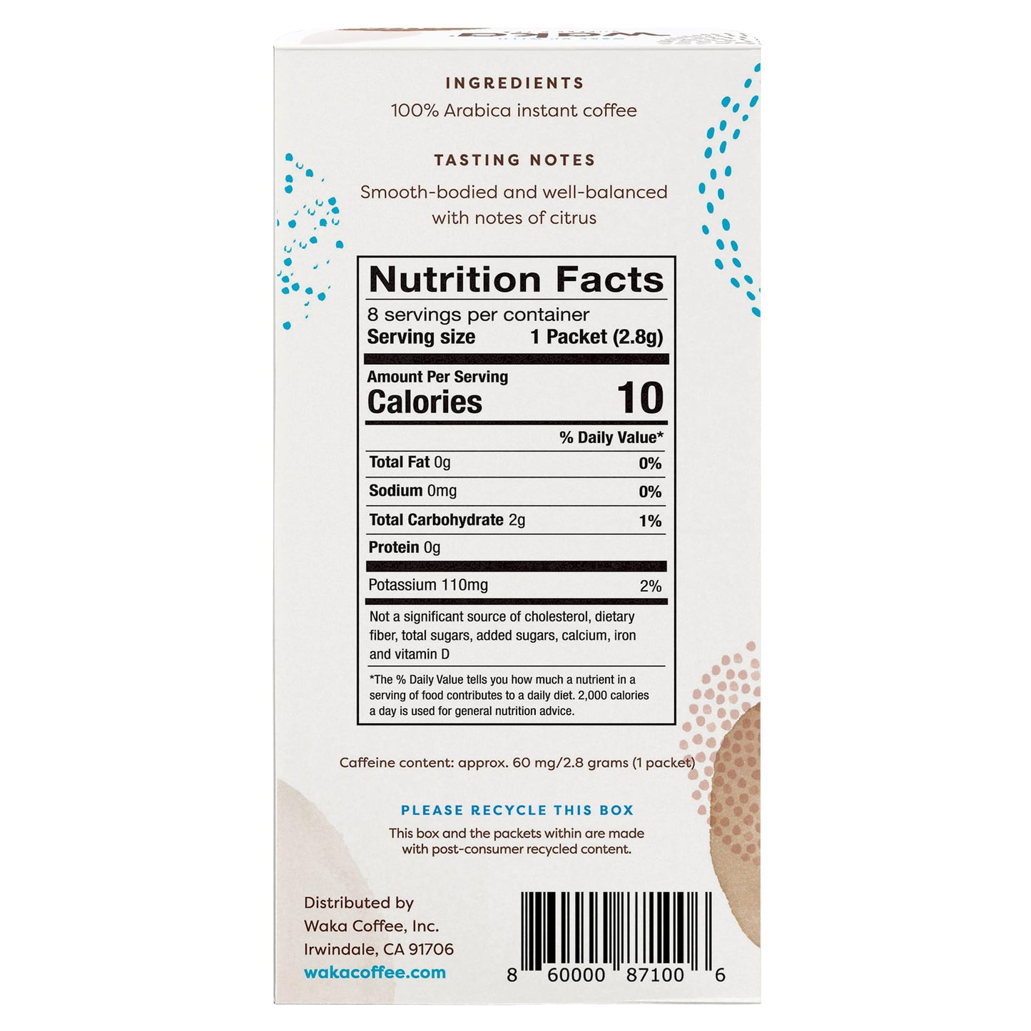 Waka Coffee Premium Instant Coffee Sachets - 100% Arabica, Medium Roast - 8 Count