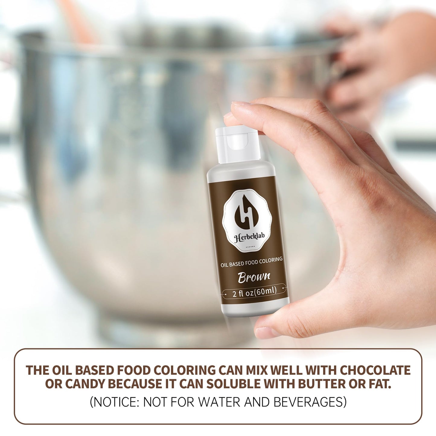 Herbeklab Brown Oil Based Food Coloring - Professional Concentrated Dye for Melting Chocolate, 2 Fl Oz (60ml)