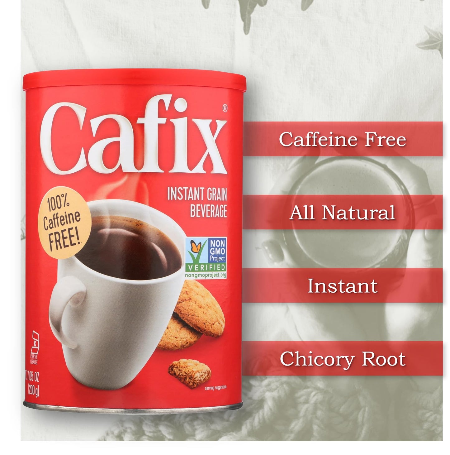 Cafix All Natural Instant Coffee Substitute, 7.05oz Tin, Pack of 1, Model 078391022116