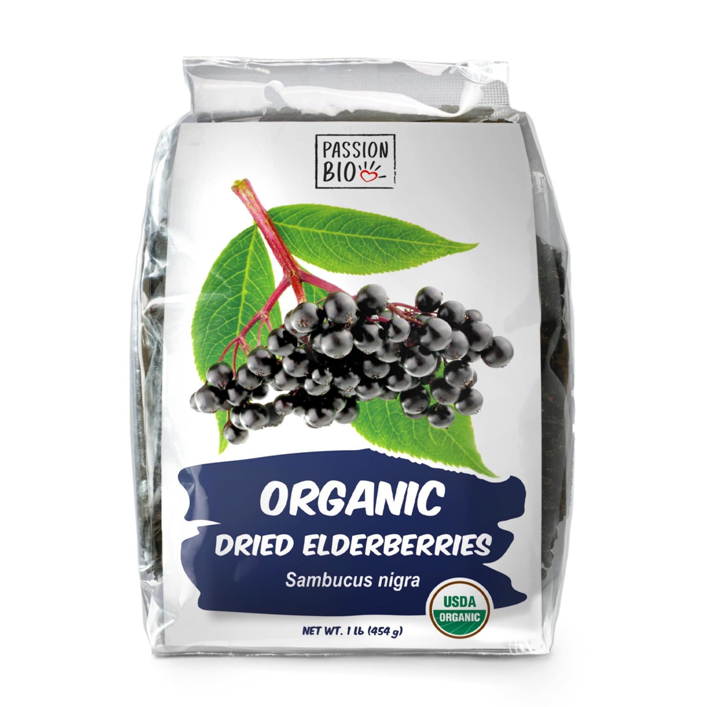 Dried Elderberries Organic 1 lb Bulk Bag - USDA Certified, Non-GMO Sambucus Nigra, Whole Dried Elderberry - Natural, No Added Su