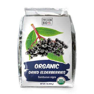 Dried Elderberries Organic 1 lb Bulk Bag - USDA Certified, Non-GMO Sambucus Nigra, Whole Dried Elderberry - Natural, No Added Su