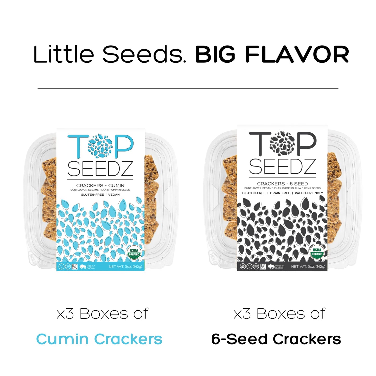 Top Seedz Organic Gluten Free Cumin & 6 Seed  ers, 5 oz, 6-Pack, Vegan, Plant-Based Protein, Healthy Snack
