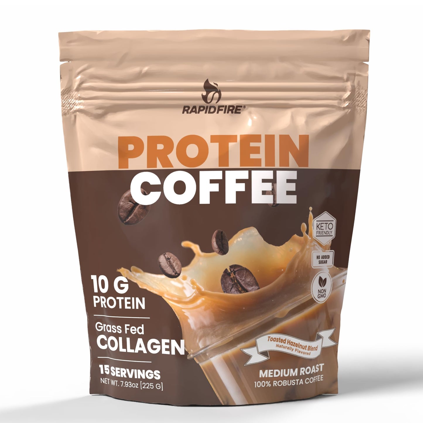 Rapid Fire Protein Coffee, Hazelnut Flavor, 10g Protein, Medium Roast, 7.93 Ounce