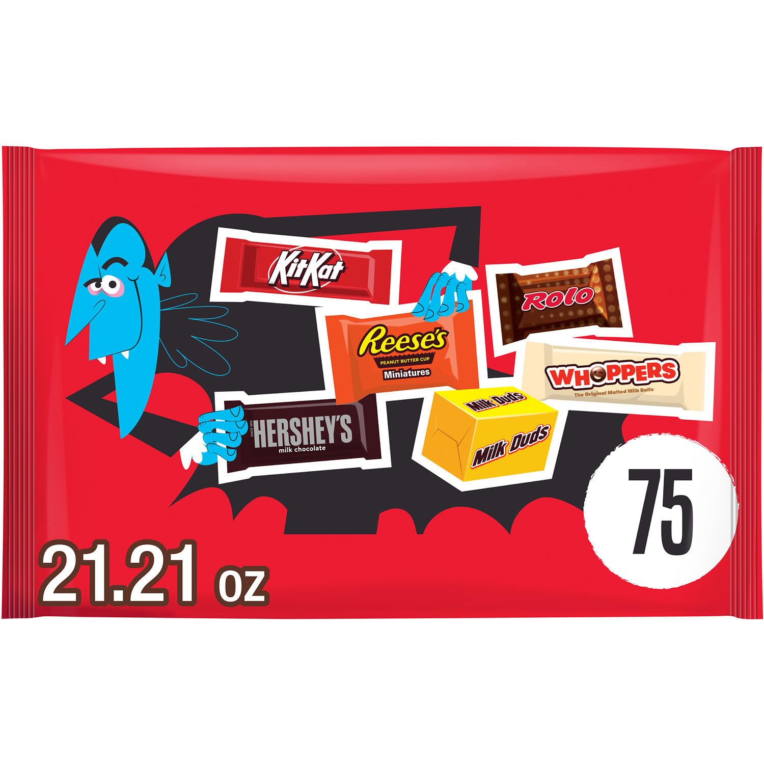 HERSHEYS Miniatures Assorted Flavored, Halloween Candy Bag, 21.21 oz (75 Pieces)